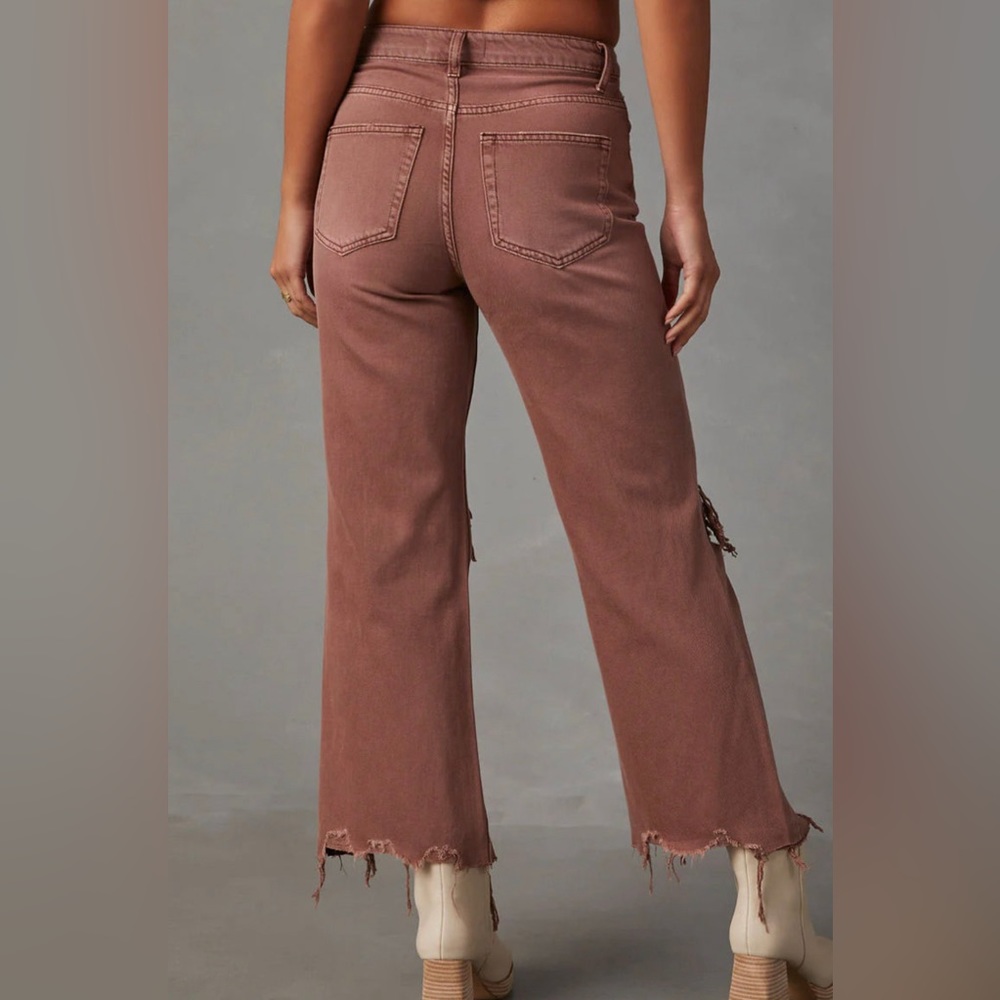 NWT Vervet by Flying Monkey Mauve Cropped Distressed Flare Denim Jeans - Picture 4 of 6